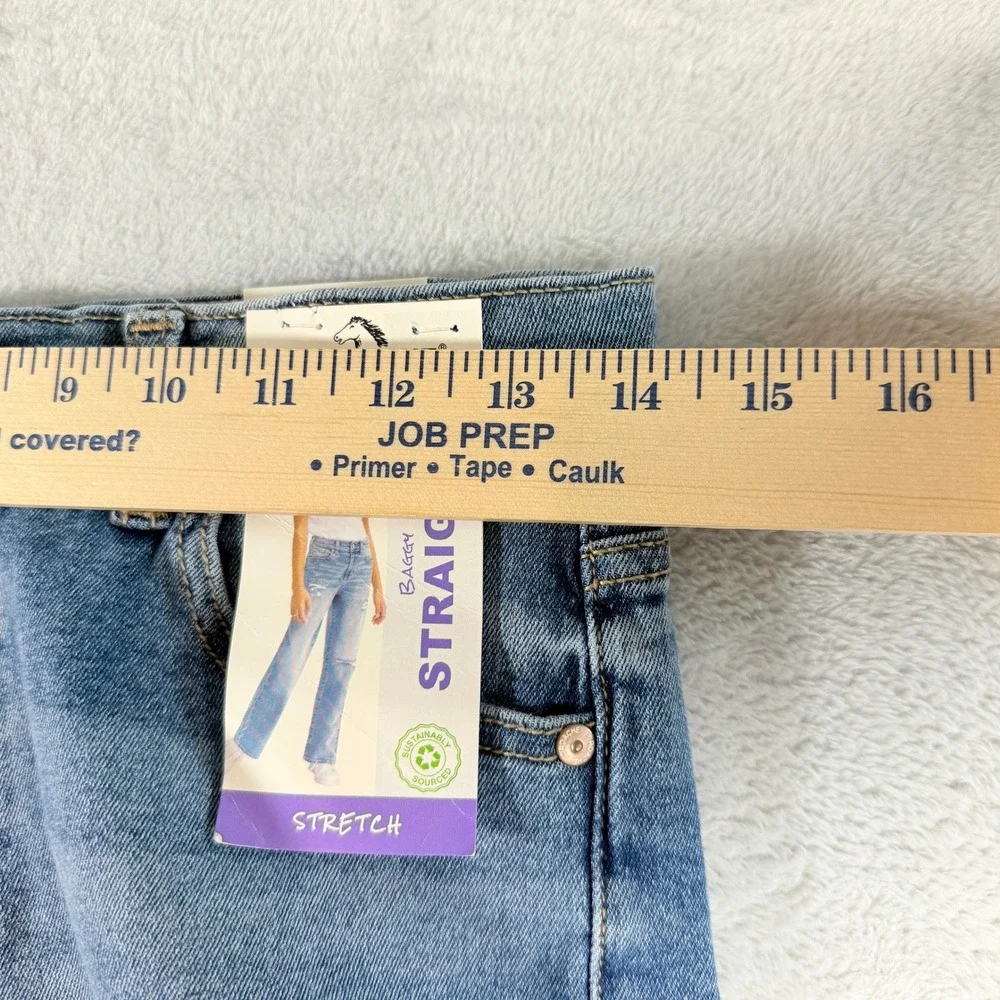 Jordache Girls Baggy Straight High Rise Jeans Size 16 Medium Enzyme Denim NWT
